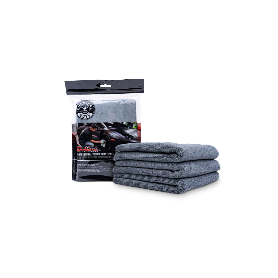 Chemical Guys Workhorse Professional Grade Microfiber Towel 3 Pack Gray 16x16 | Duco Car Parts UK Car Parts
