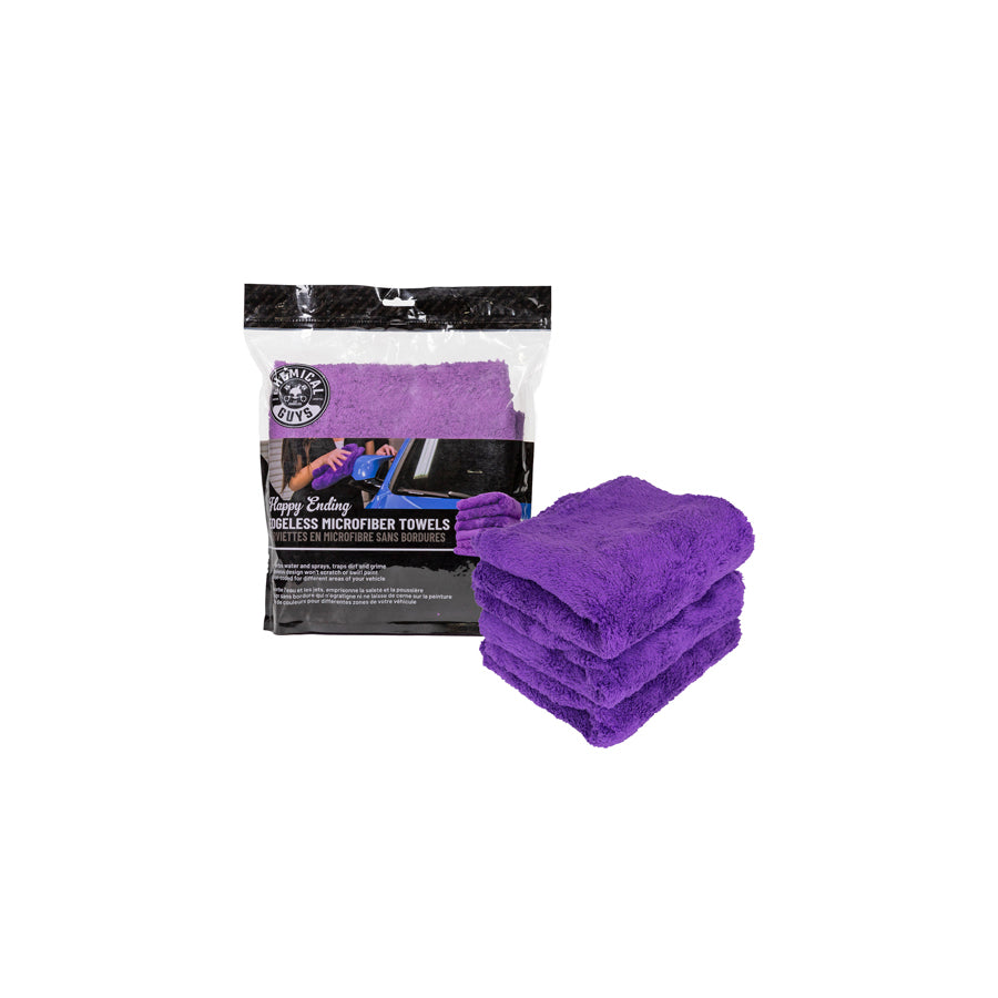 Chemical Guys Happy Ending Edgeless Microfiber Towels, 16"x16" (3 Pack) Purple | Duco Car Parts UK Car Parts