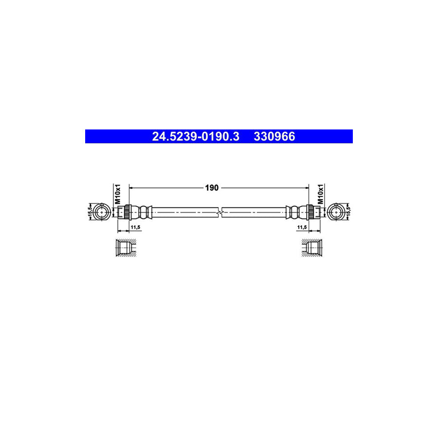 ATE 24 5239 0190 3 Brake Hose 190Mm