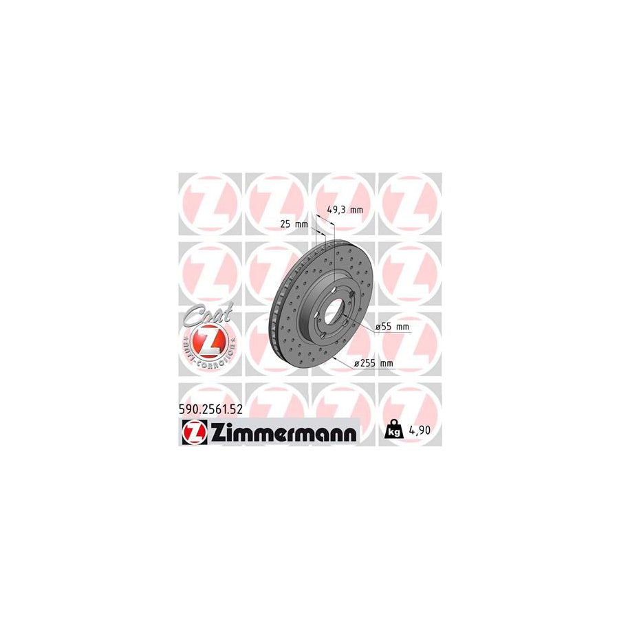 ZIMmERMANN SPORT COAT Z 590 2561 52 Brake Disc Internally Vented Perforated Coated High carbon