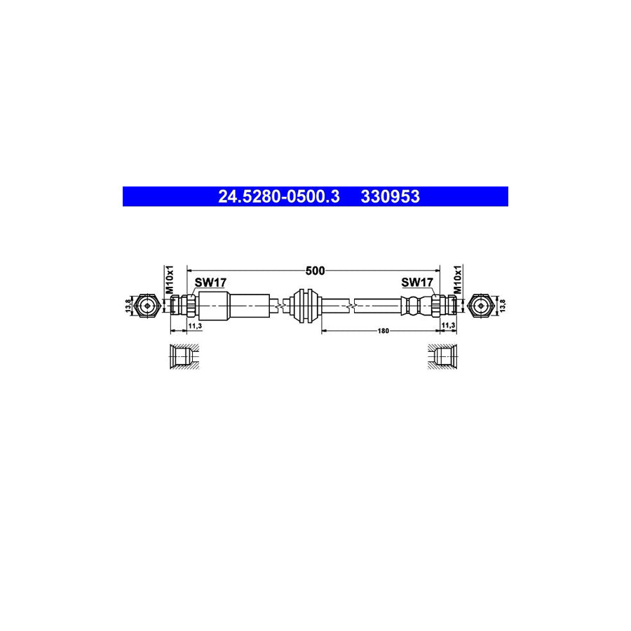 ATE 24 5280 0500 3 Brake Hose for VW CADDY 500Mm