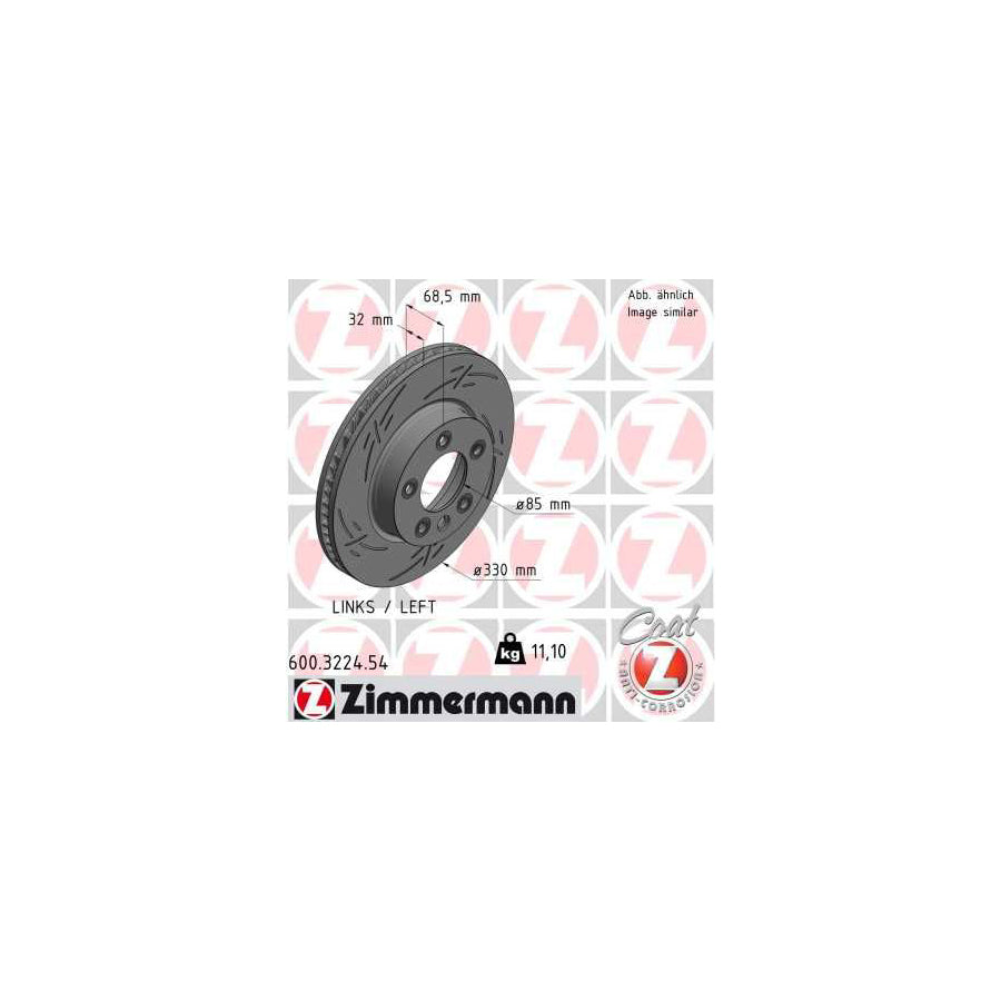 ZIMmERMANN BLACK Z 600 3224 54 Brake Disc Internally Vented Slotted Coated High carbon