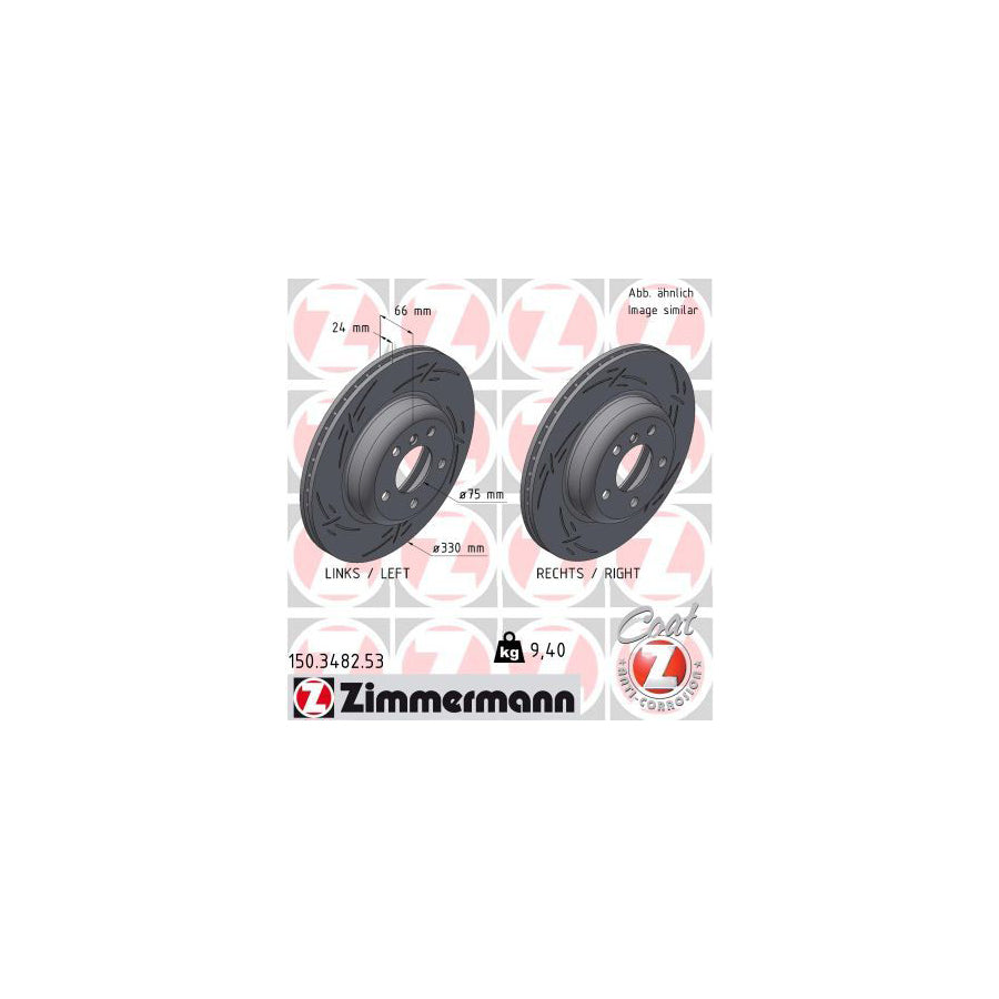 ZIMmERMANN BLACK Z 150 3482 53 Brake Disc for BMW 5 Series Internally Vented Slotted Coated High carbon