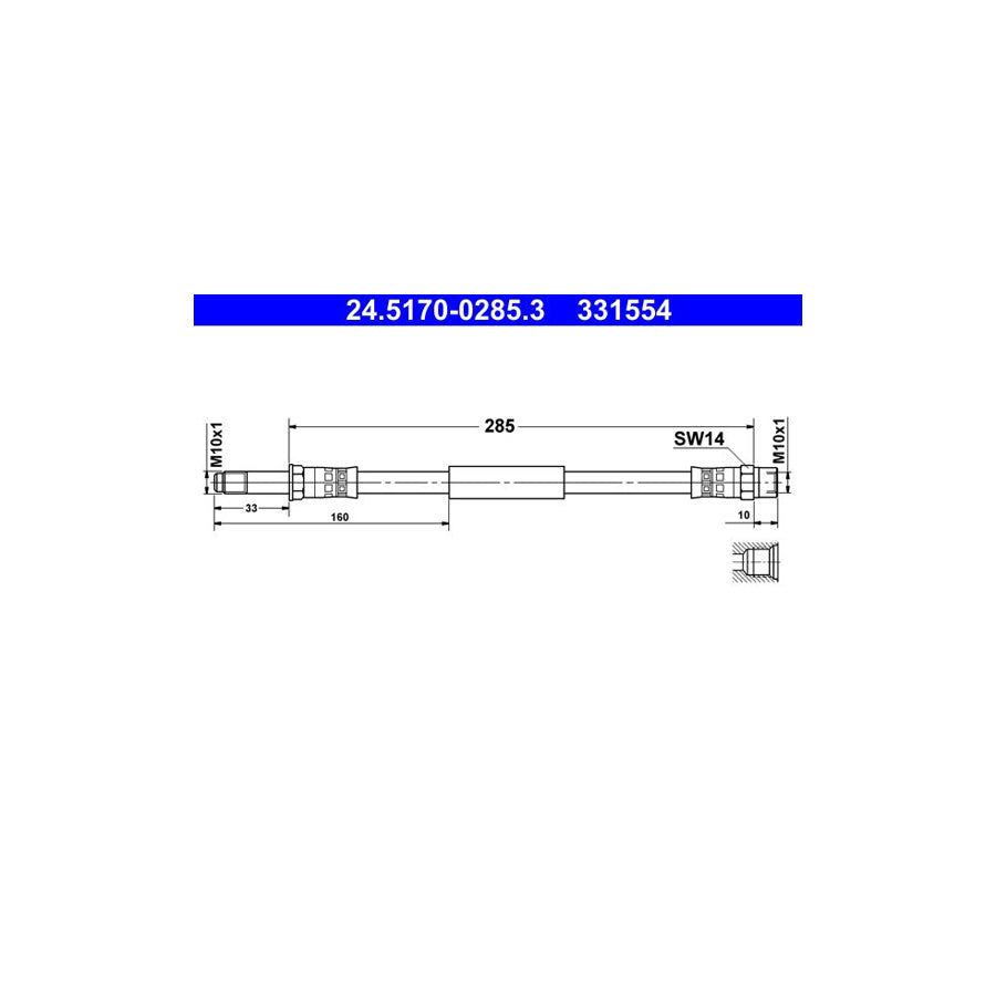 ATE 24 5170 0285 3 Brake Hose 285Mm M10X1 