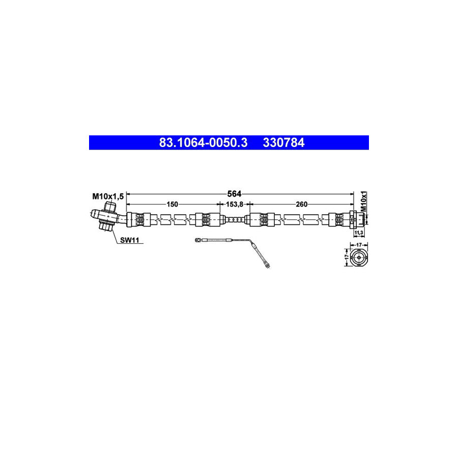 ATE 83 1064 0050 3 Brake Hose for BMW X5 E53 570Mm M10X1 