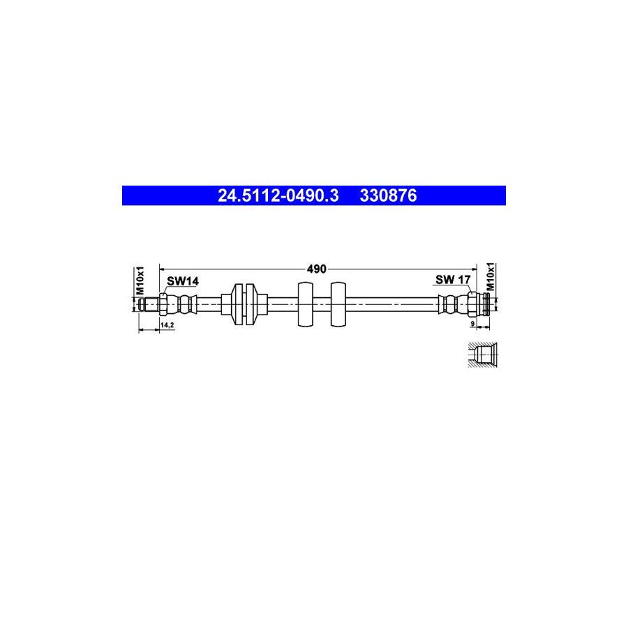 ATE 24 5112 0490 3 Brake Hose for FIAT DOBLO 490Mm M10X1 