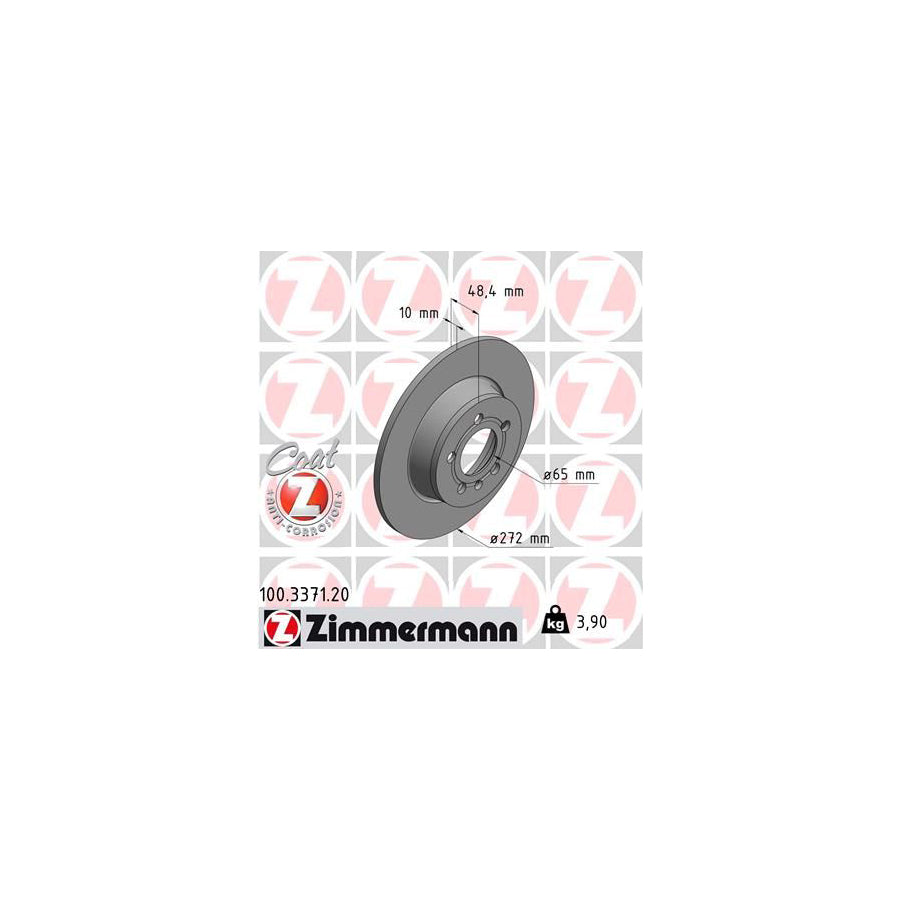 ZIMmERMANN COAT Z 100 3371 20 Brake Disc for AUDI A1 Solid Coated