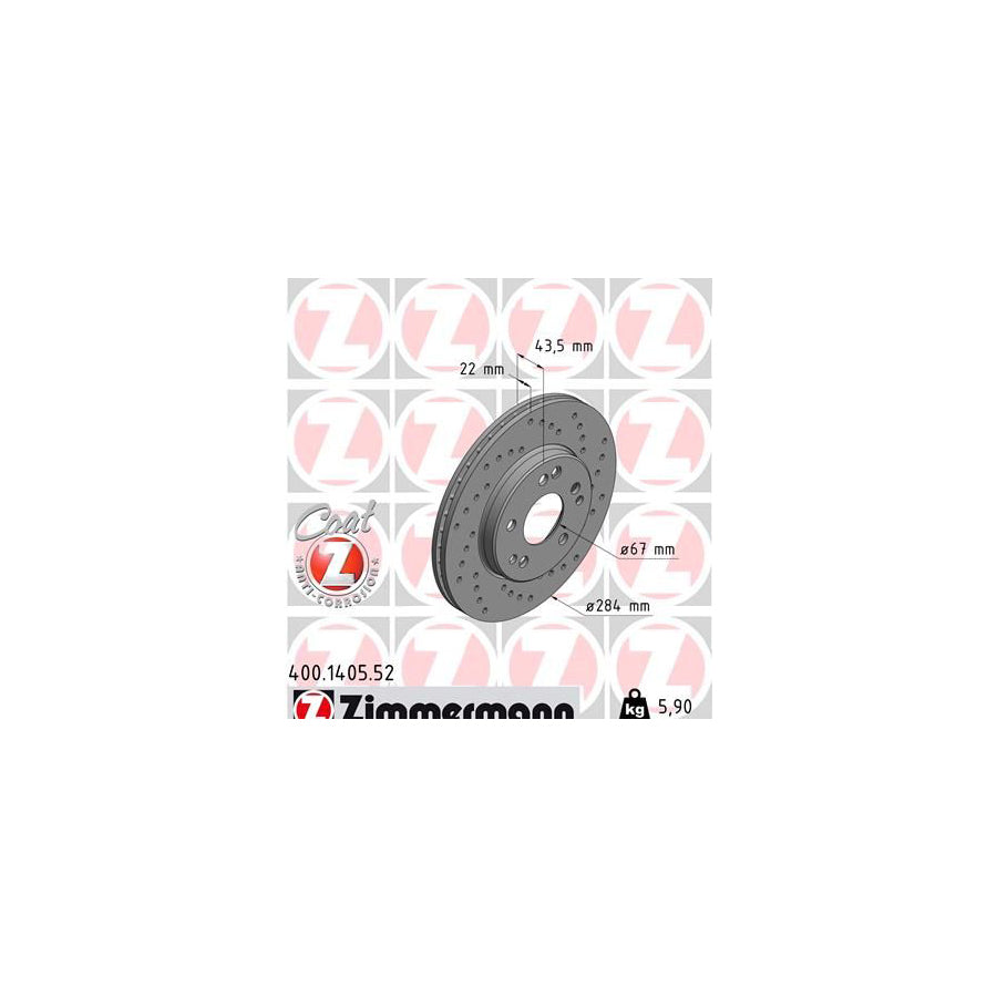 ZIMmERMANN SPORT COAT Z 400 1405 52 Brake Disc Internally Vented Perforated Coated High carbon