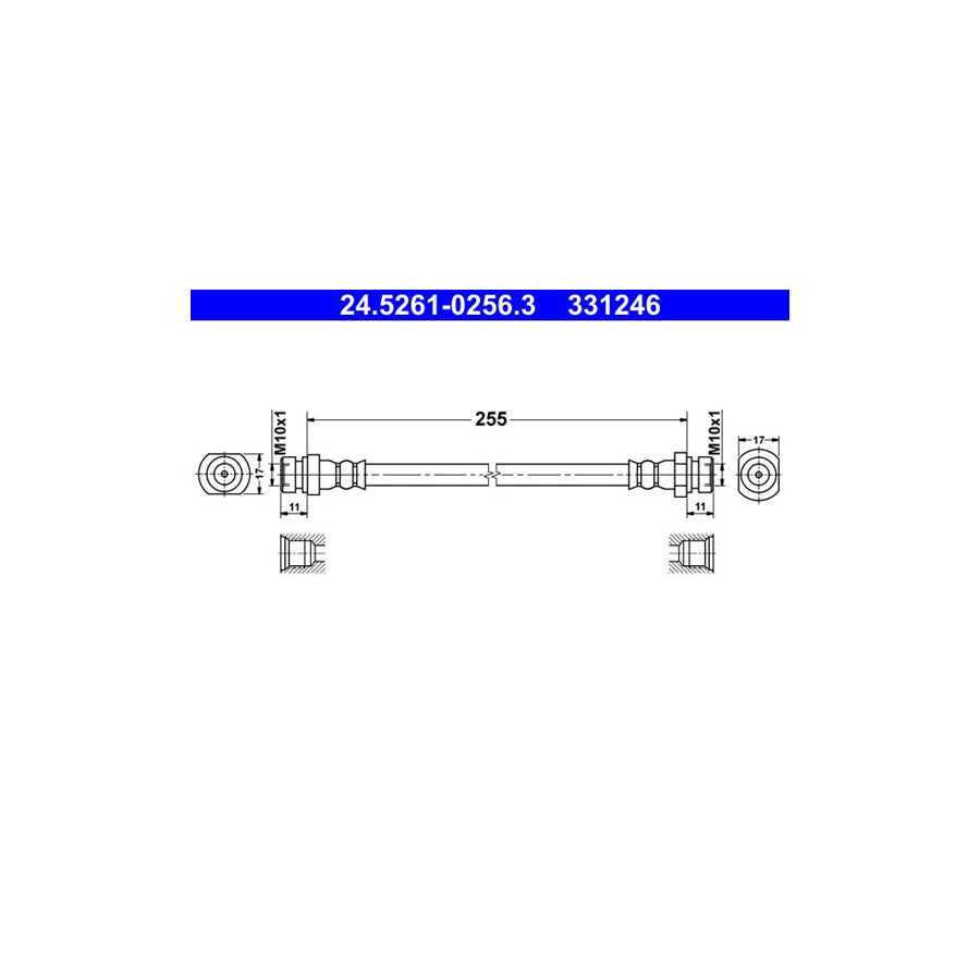 ATE 24 5261 0256 3 Brake Hose 255Mm M10X1 