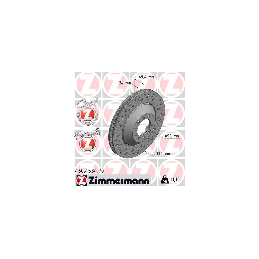ZIMmERMANN 460 4534 70 Brake Disc Perforated Two piece brake disc Vented Coated Alloyed High carbon