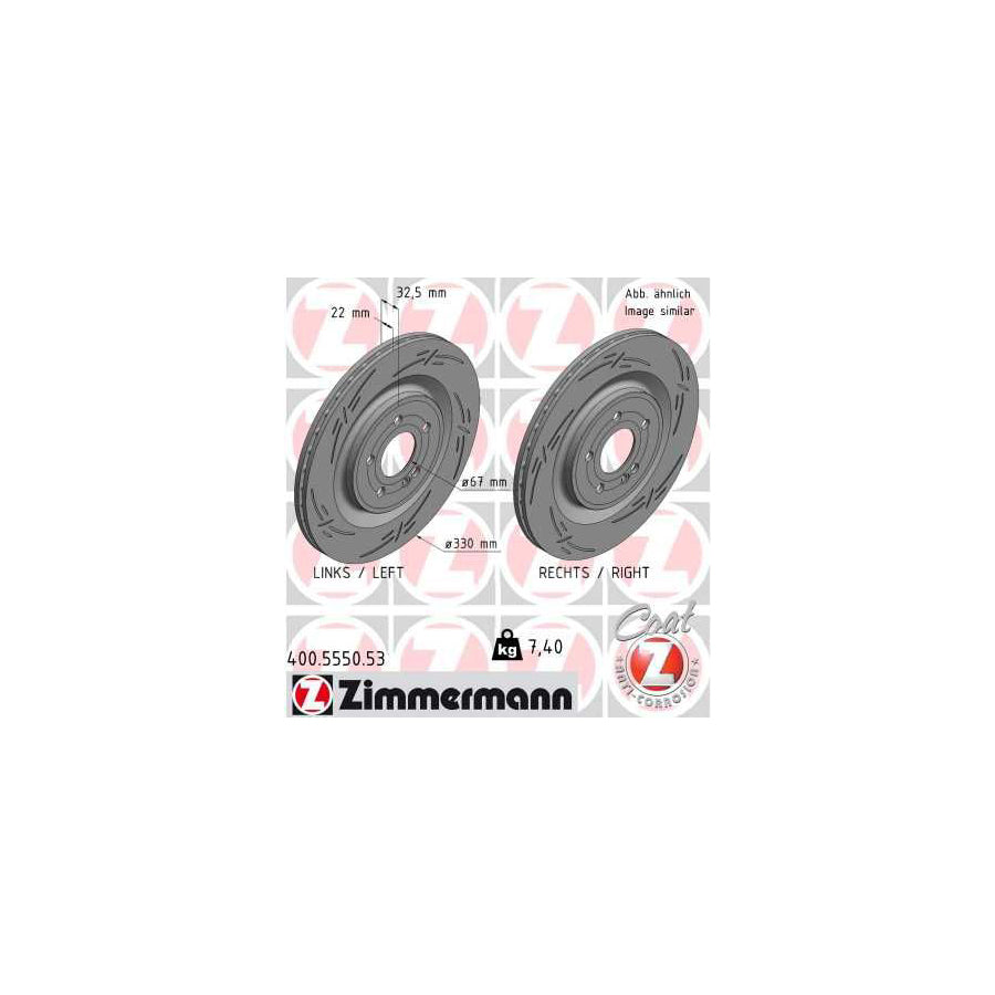 ZIMmERMANN 400 5550 53 Brake Disc Internally Vented Slotted Coated