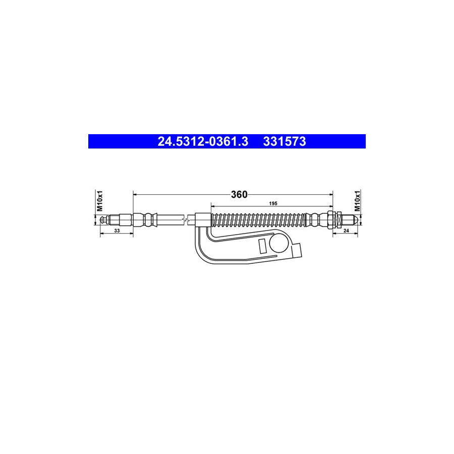 ATE 24 5312 0361 3 Brake Hose 360Mm