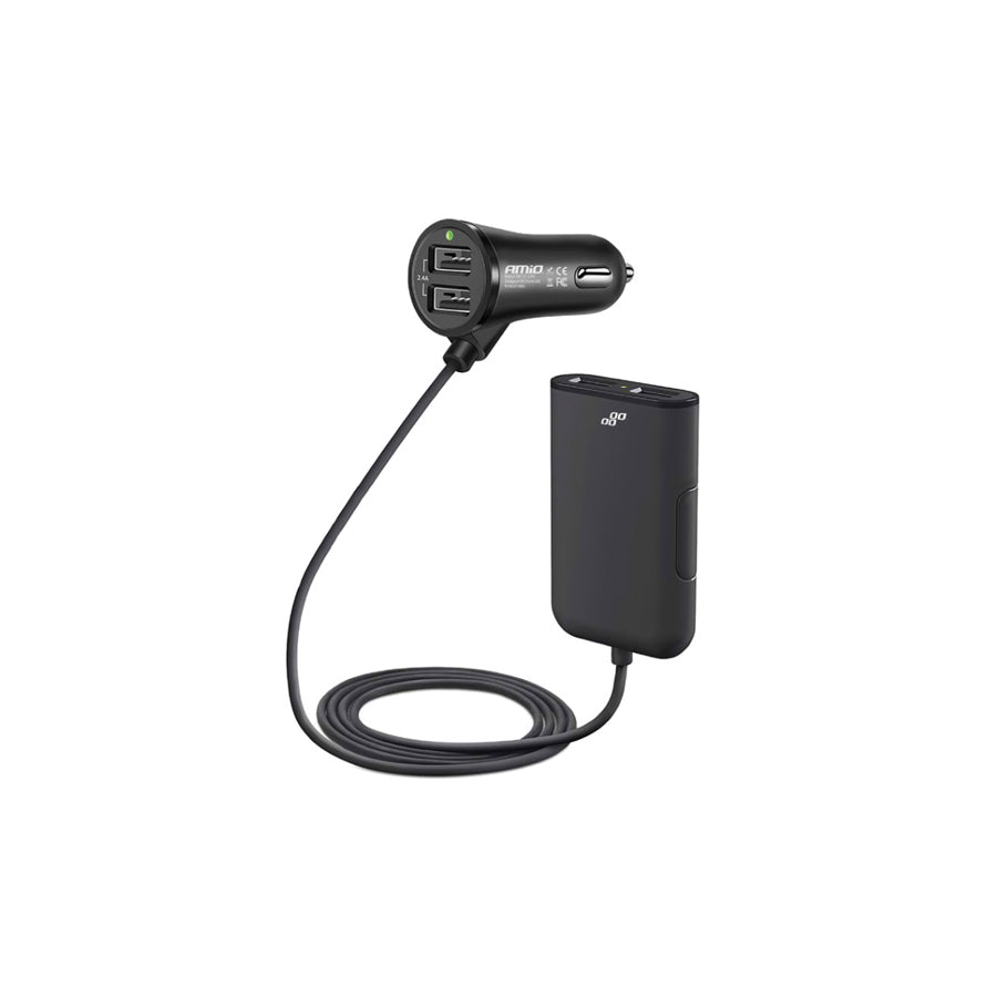 AMiO 01986 In-car charger 1.5m, Number of inlets/outlets: 4 USB, with pipe, Black