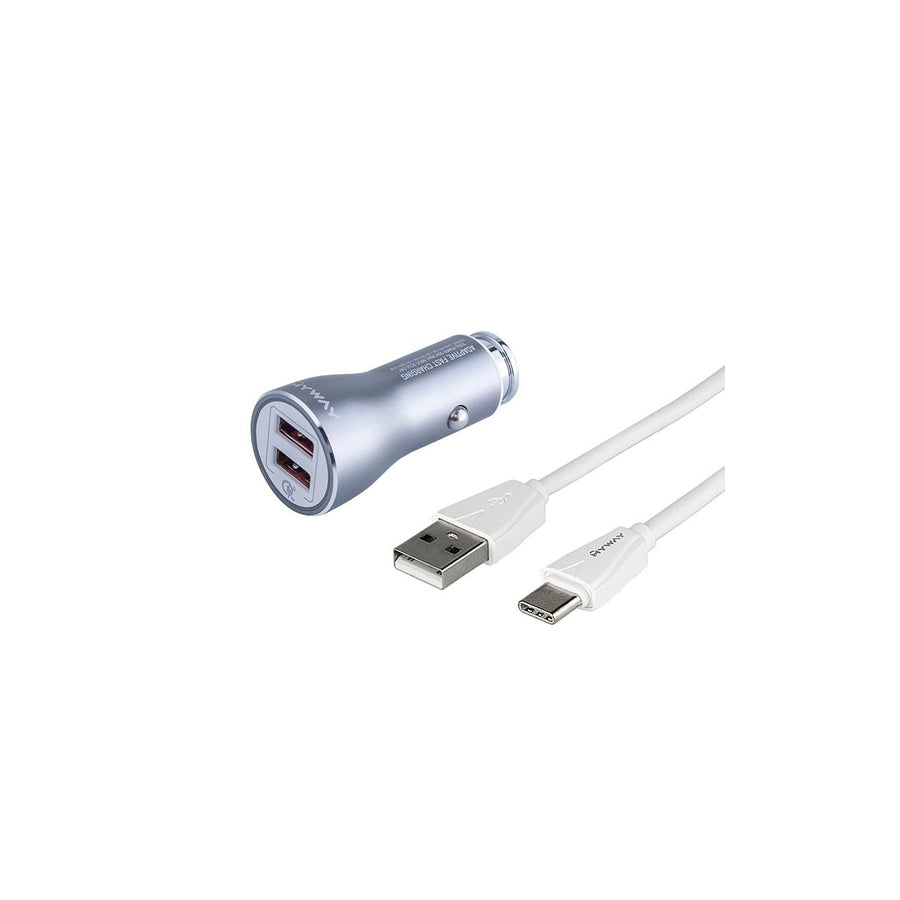 CARMOTION 63007 In-car charger 1m, Number of inlets/outlets: 2, with USB cable, USB type-C, Grey