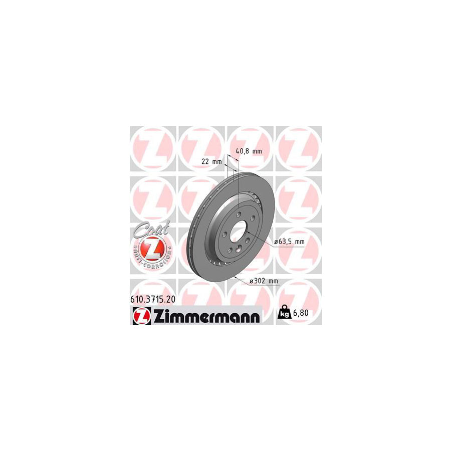 ZIMmERMANN COAT Z 610 3715 20 Brake Disc Internally Vented Coated