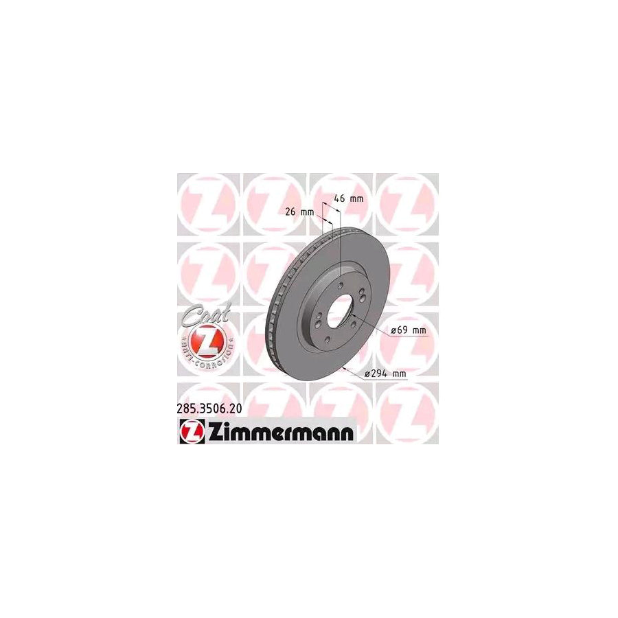 ZIMmERMANN COAT Z 285 3506 20 Brake Disc for HYUNDAI Santa Fe I SM Internally Vented Coated