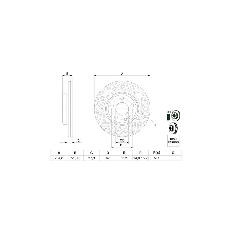 BOSCH 0 986 479 A02 Brake Disc Perforated Vented Coated High carbon