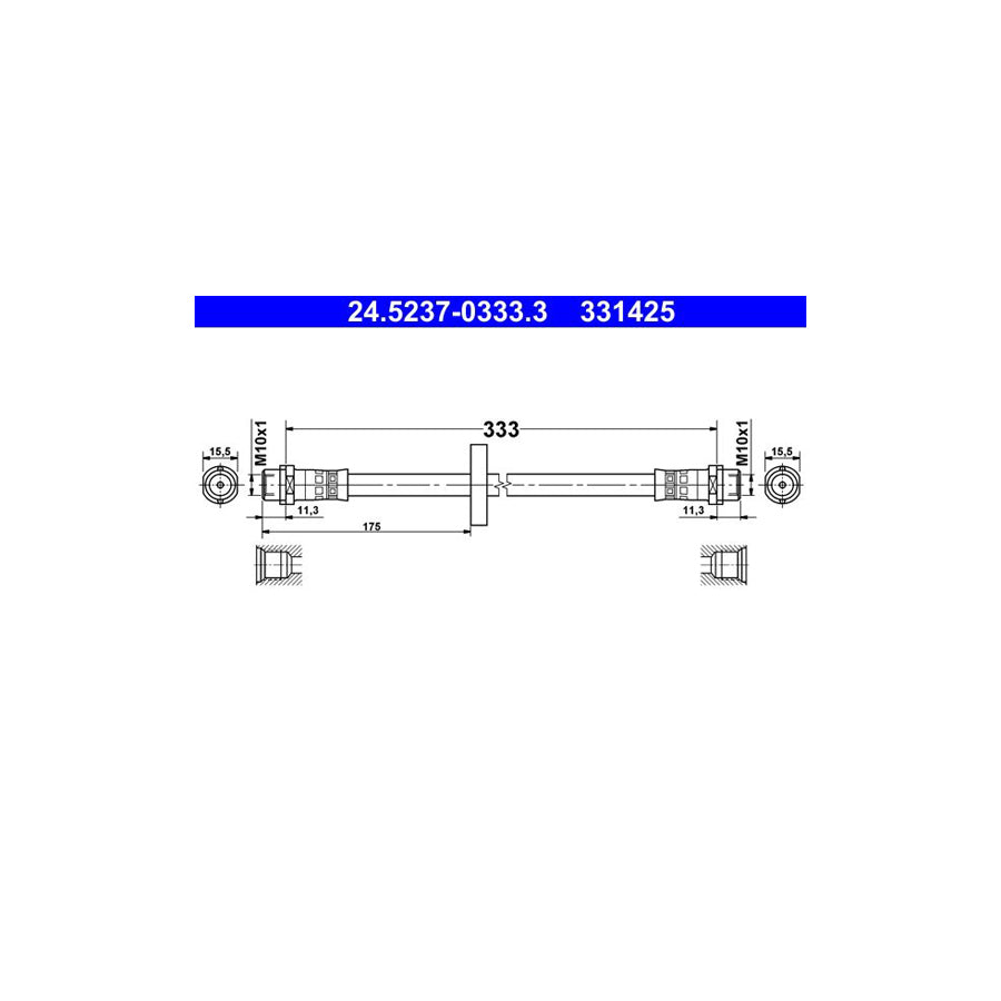 ATE 24 5237 0333 3 Brake Hose 333Mm