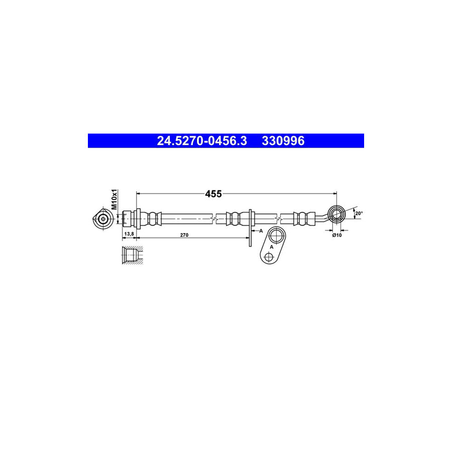 ATE 24 5270 0456 3 Brake Hose for HONDA ACCORD 455Mm M10X1 