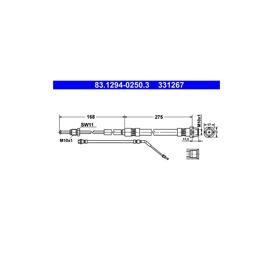 ATE 83 1294 0250 3 Brake Hose for BMW Z4 275Mm M10X1 