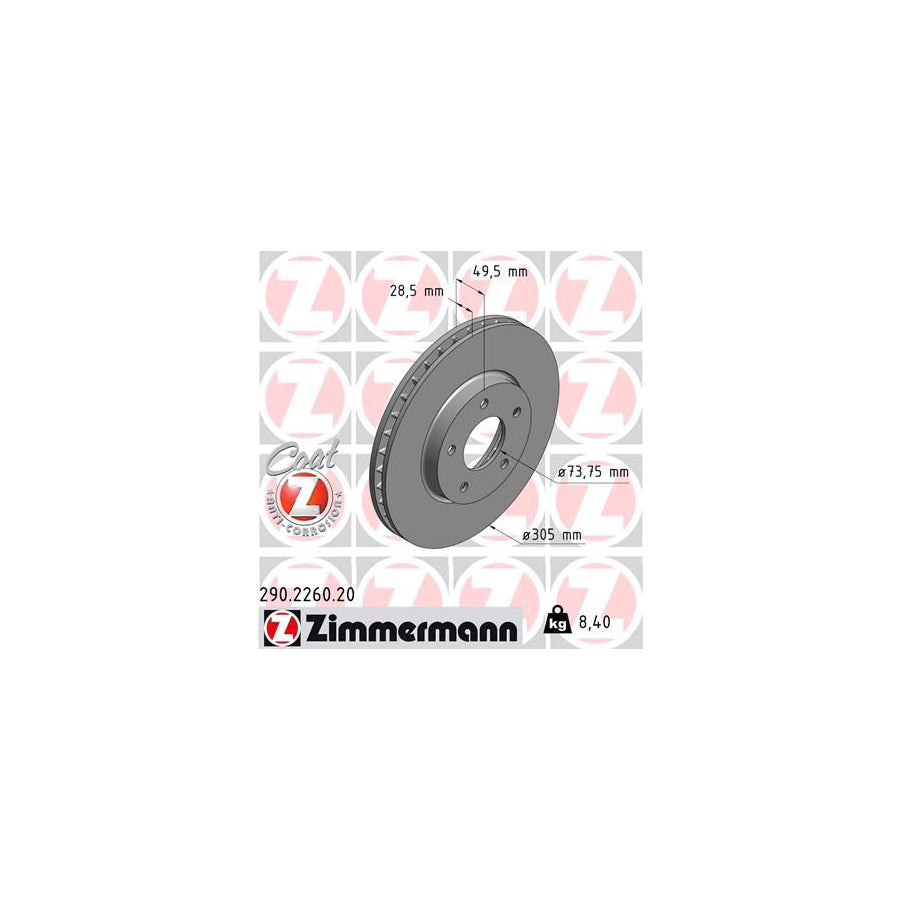 ZIMMERMANN COAT Z 290.2260.20 Brake Disc Internally Vented, Coated