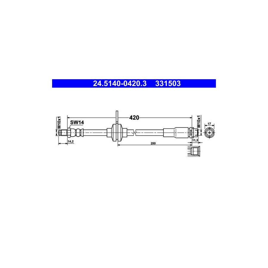 ATE 24 5140 0420 3 Brake Hose 420Mm M10X1 