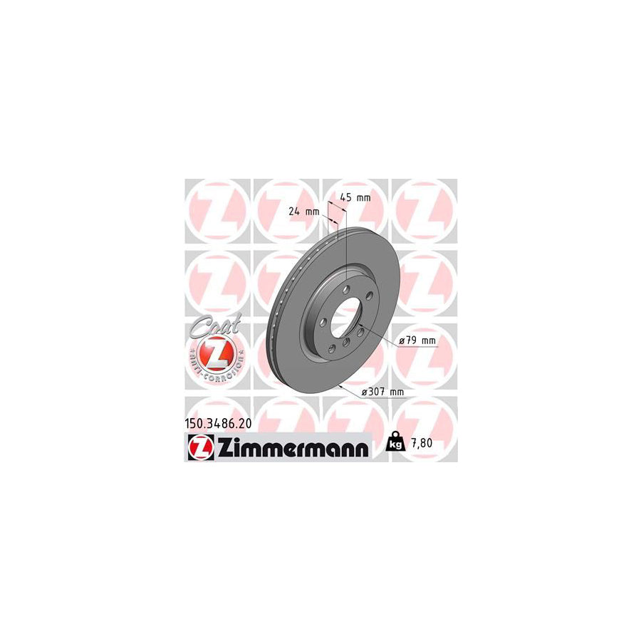ZIMmERMANN COAT Z 150 3486 20 Brake Disc Internally Vented Coated High carbon