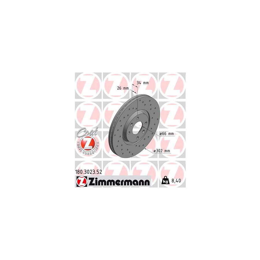 ZIMmERMANN SPORT COAT Z 180 3023 52 Brake Disc Externally Vented Perforated Coated