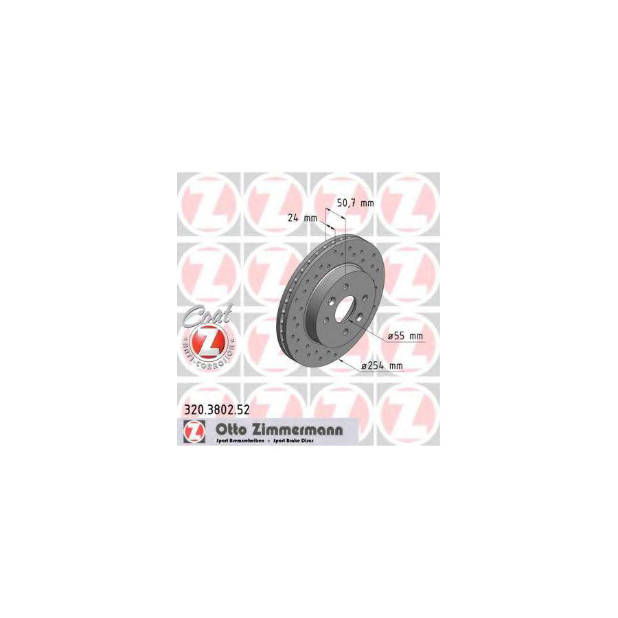 ZIMmERMANN 320 3802 52 Brake Disc for KIA RIO Internally Vented Perforated Coated