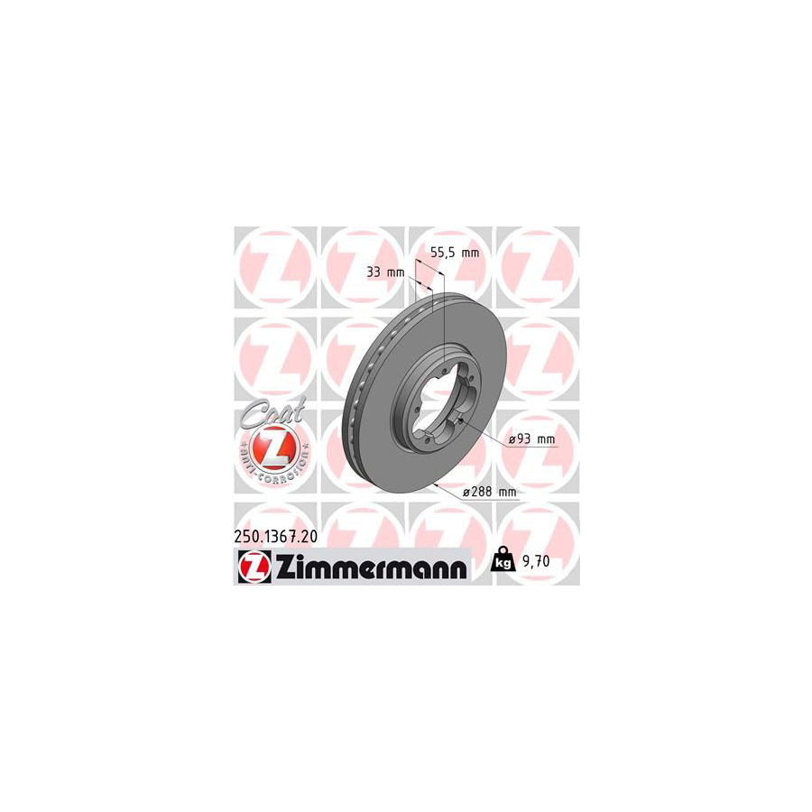 ZIMmERMANN COAT Z 250 1367 20 Brake Disc Internally Vented Coated