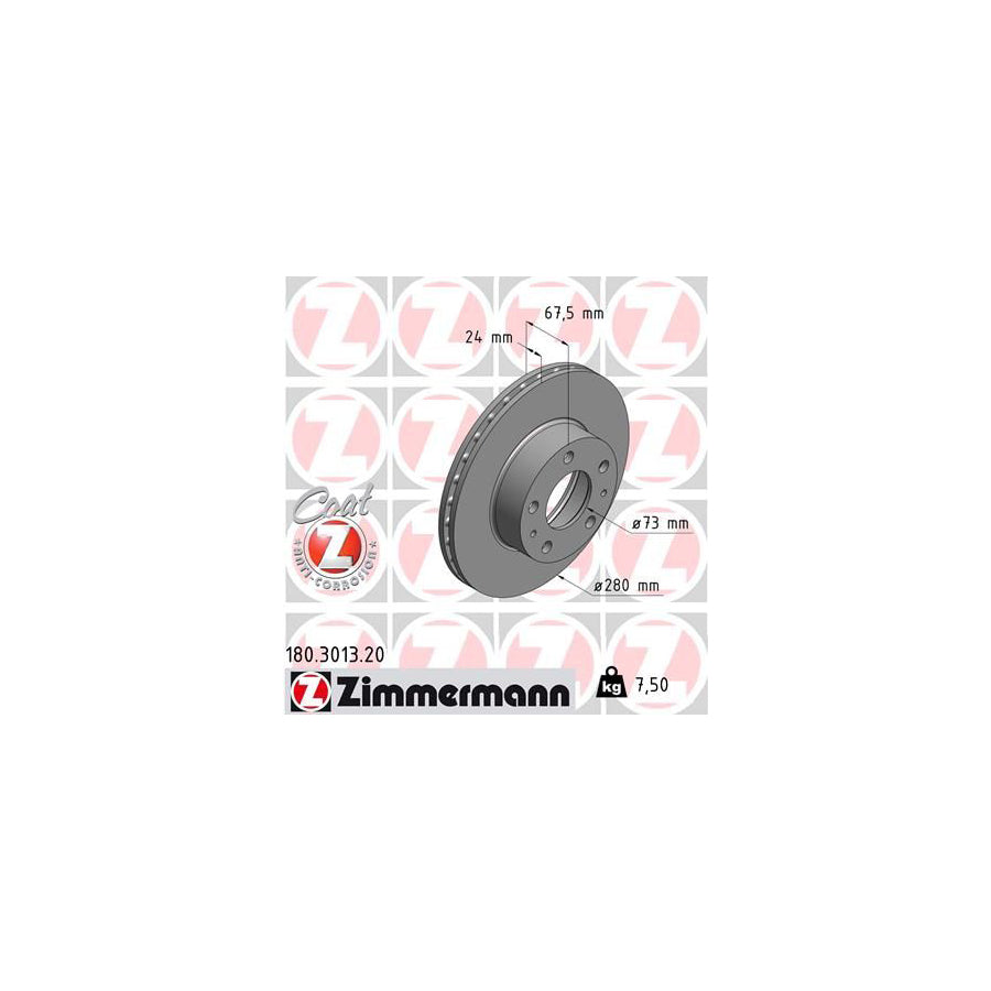 ZIMmERMANN COAT Z 180 3013 20 Brake Disc Internally Vented Coated