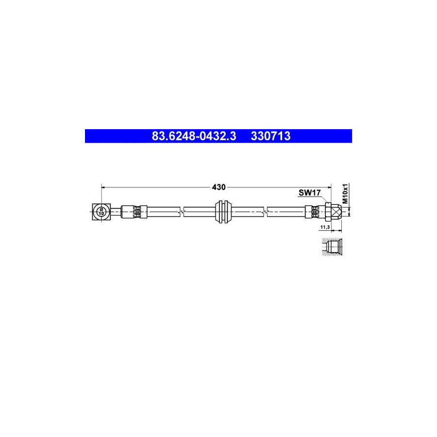 ATE 83 6248 0432 3 Brake Hose for MINI Hatchback R50 R53 430Mm M10X1 
