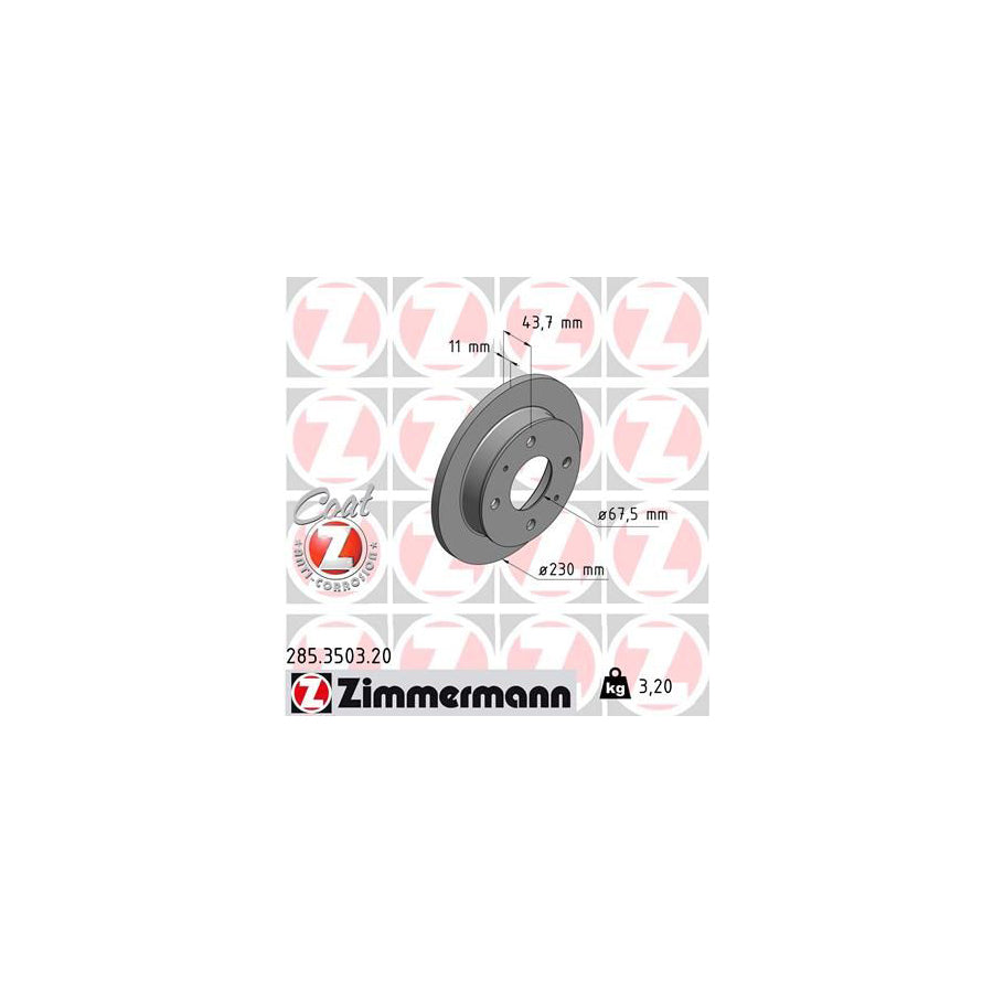 ZIMmERMANN COAT Z 285 3503 20 Brake Disc for HYUNDAI Amica Atoz MX Solid Coated
