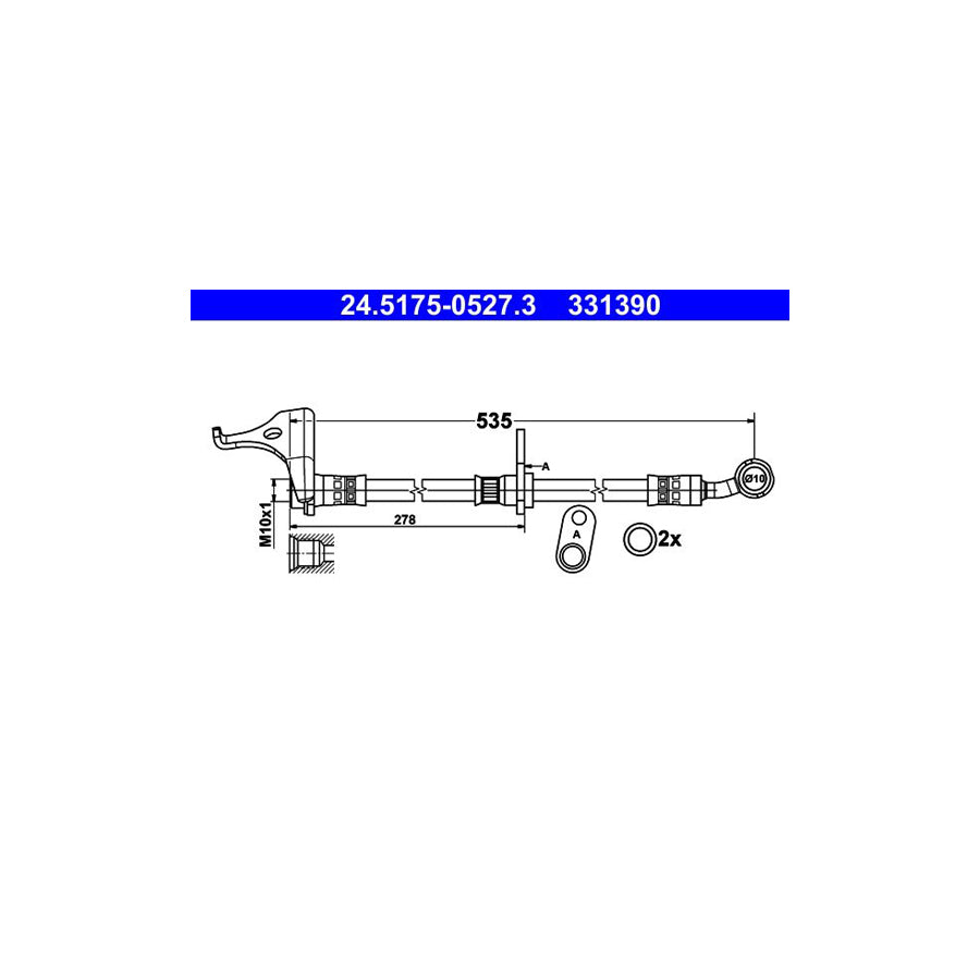 ATE 24 5175 0527 3 Brake Hose 535Mm M10X1 