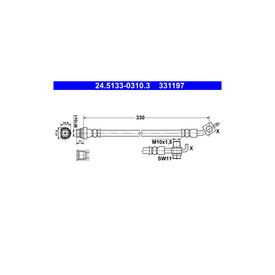 ATE 24 5133 0310 3 Brake Hose 330Mm M10X1 