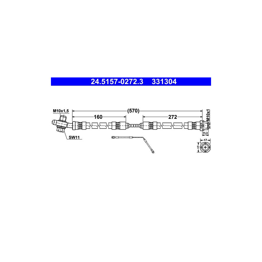 ATE 24 5157 0272 3 Brake Hose for BMW X5 E53 272Mm M10X1 