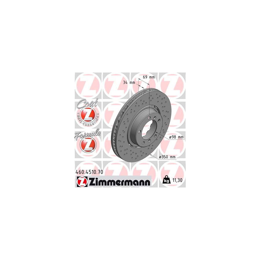 ZIMmERMANN 460 4510 70 Brake Disc for PORSCHE 911 Perforated Two piece brake disc Vented Coated
