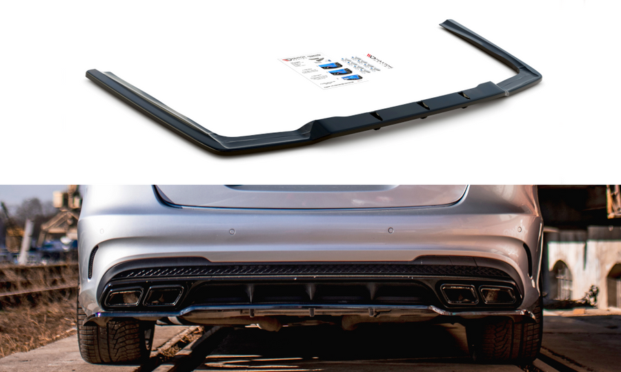 Maxton Design ME-E-212F-AMG-RD1T+RD2T Central Rear Splitter (With Vertical Bars) Mercedes Benz E63 AMG Sedan W212 Facelift | Duco Car Parts UK Car Parts