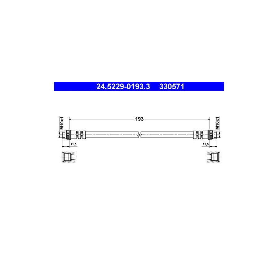 ATE 24 5229 0193 3 Brake Hose 193Mm