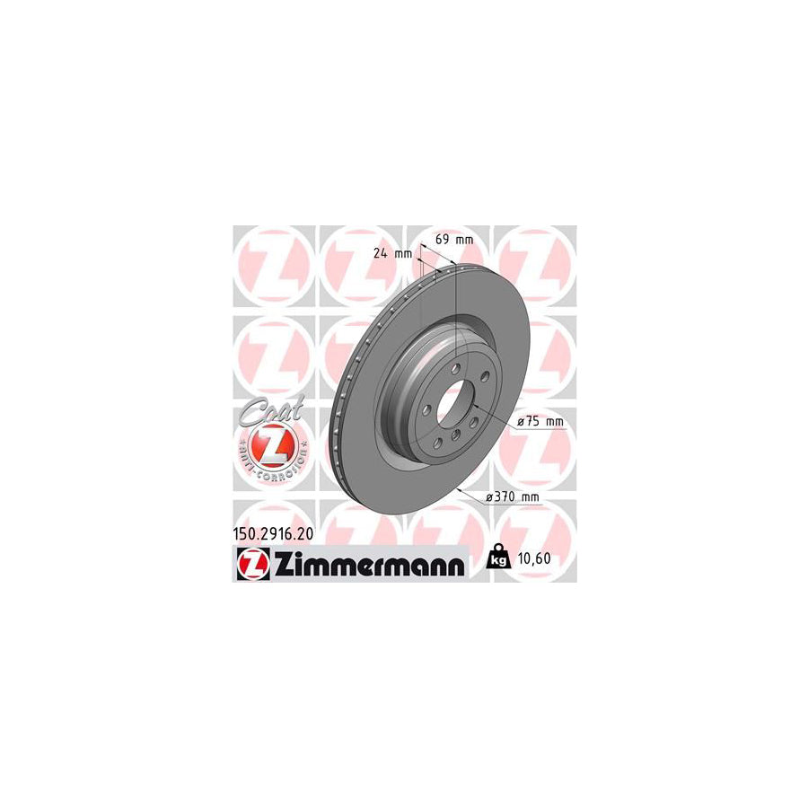 ZIMmERMANN COAT Z 150 2916 20 Brake Disc Internally Vented Coated High carbon