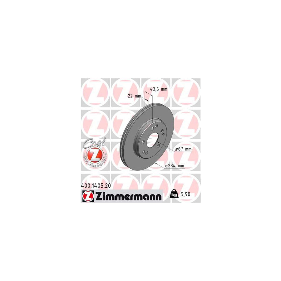 ZIMmERMANN COAT Z 400 1405 20 Brake Disc Internally Vented Coated High carbon