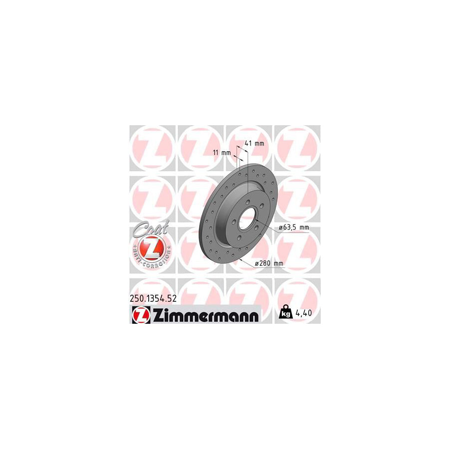 ZIMmERMANN 250 1354 52 Brake Disc Perforated Solid Coated