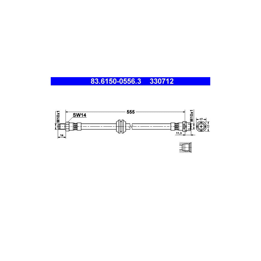 ATE 83 6150 0556 3 Brake Hose for BMW 7 E65 E66 E67 555Mm M10X1 