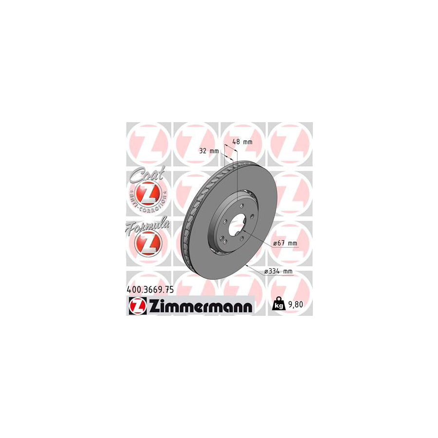 ZIMmERMANN FORMULA Z COAT Z 400 3669 75 Brake Disc Two piece brake disc Vented Coated Alloyed High carbon