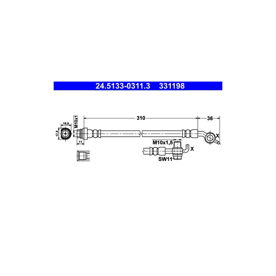 ATE 24 5133 0311 3 Brake Hose 310Mm M10X1 