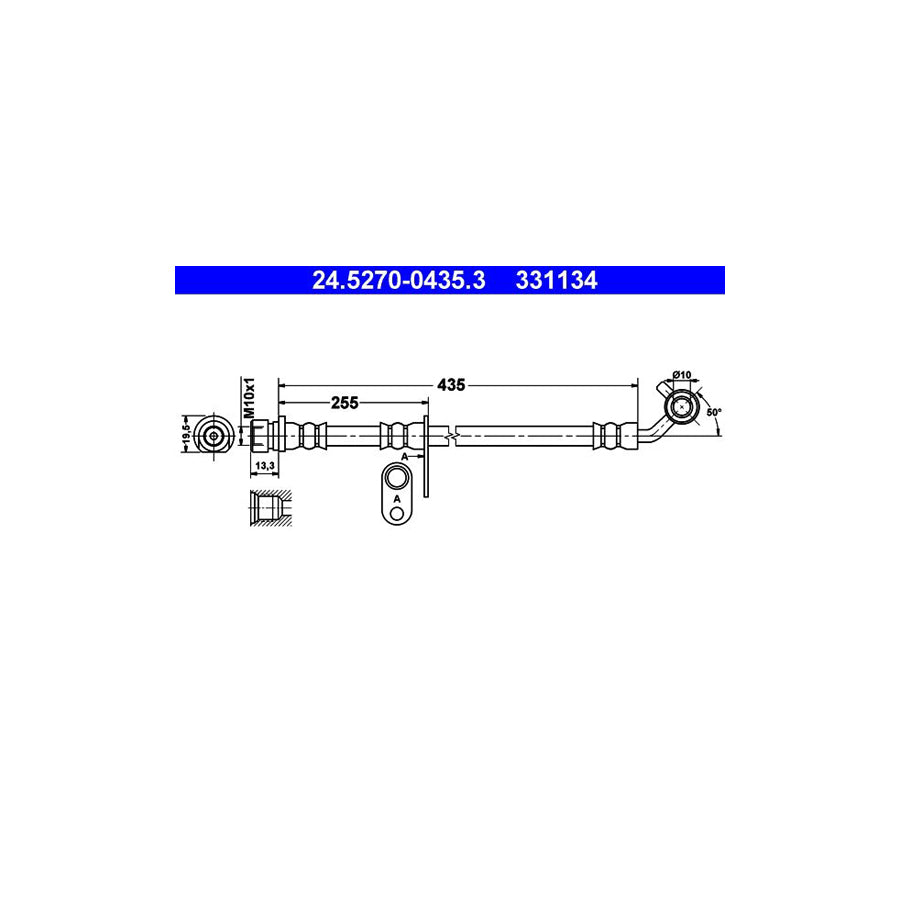 ATE 24 5270 0435 3 Brake Hose for HONDA CR V II RD 435Mm M10X1 