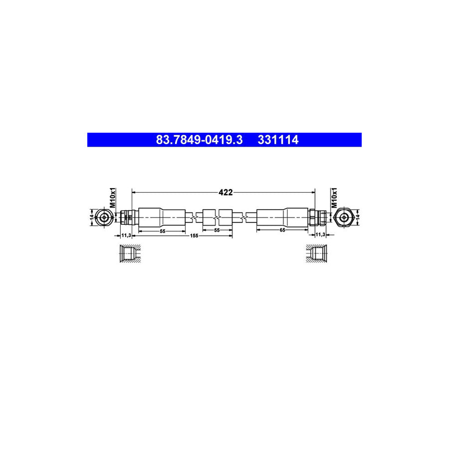 ATE 83 7849 0419 3 Brake Hose 422Mm