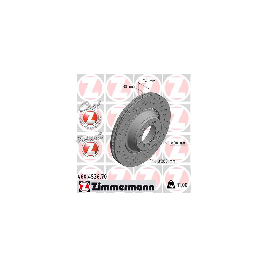 ZIMmERMANN 460 4536 70 Brake Disc Perforated Two piece brake disc Vented Coated Alloyed High carbon