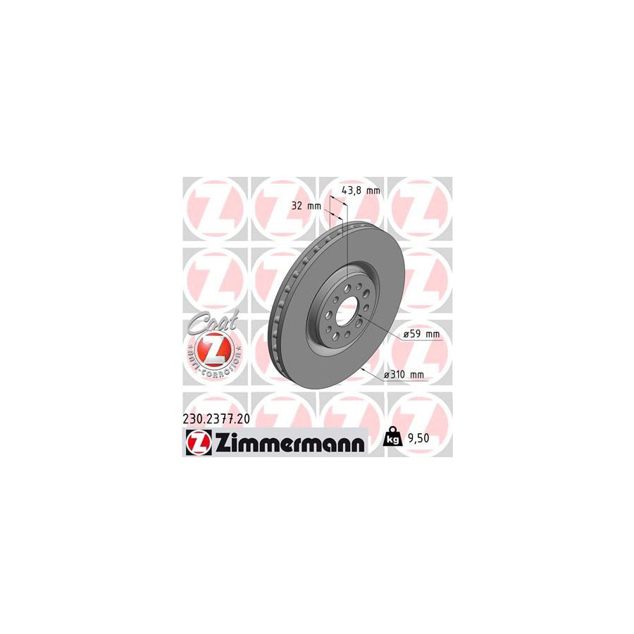 ZIMmERMANN COAT Z 230 2377 20 Brake Disc Internally Vented Coated