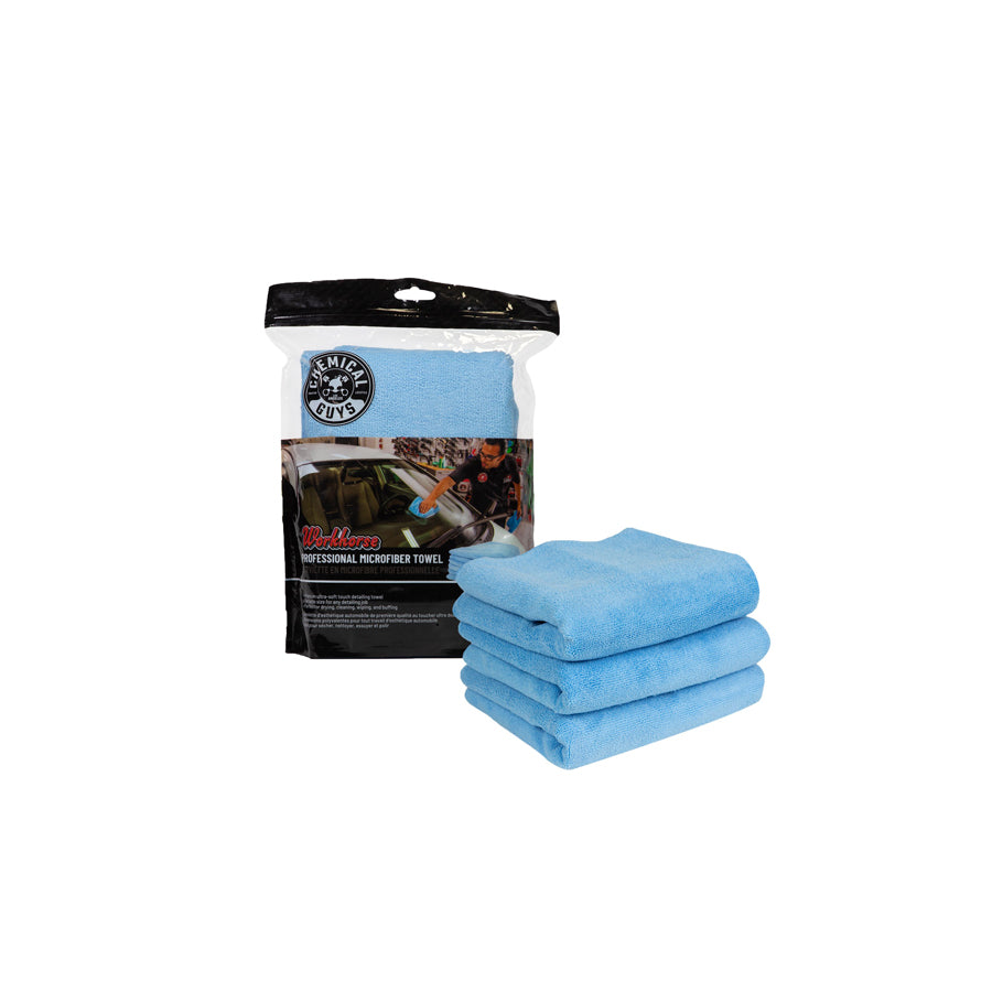 Chemical Guys Workhorse Professional Grade Microfiber Towel 3 Pack Blue 16x16 | Duco Car Parts UK Car Parts